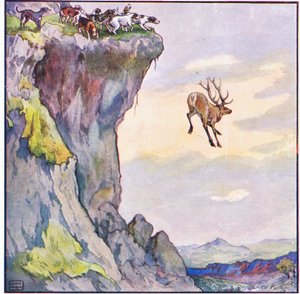 Byk wpadł w otchłań poniżej (kolor lito) autorstwa John Edwin Noble
