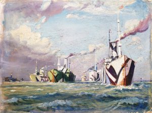 Cunarder (statek parowy), ok. 1918 (olej na tekturze) autorstwa John Everett