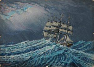 Żaglowiec, koniec XIX - połowa XX wieku (olej na karcie) autorstwa John Everett