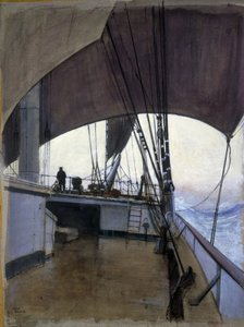 Scena na pokładzie statku "Suzanne", podczas podróży z Calais do Gwadelupy, a następnie z Hawru na Jamajkę, w latach 1928-1930, którą malarz wykonał na pokładzie "Suzanne". autorstwa John Everett