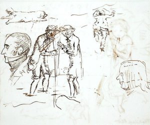 Arkusz studiów z Johnem Ruskinem (1819-1900) i Williamem Millais autorstwa John Everett Millais