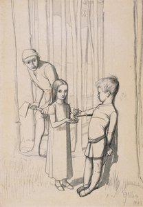 Studium do „Córki Woodmana”, 1849 (pióro i tusz i przemycie grafitem na tkaninie) autorstwa John Everett Millais
