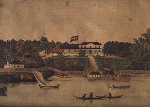 Pierwszy Dom Rządowy, Sydney, c.1807 (akwarela) autorstwa John Eyre