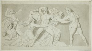 Amphion i Zethus ratujący swoją matkę Antiope przed furią Dirce i Lycusa autorstwa John Flaxman
