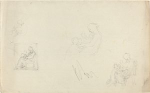 Cztery etiudy siedzącej kobiety z dziećmi u jej stóp (Szkice do pomnika Lady FitzHarris?) autorstwa John Flaxman