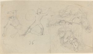 Arkusz szkiców, w tym walka dwóch wojowników autorstwa John Flaxman