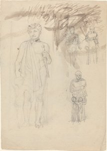 Arkusz studiów, w tym Wojownik z dzieckiem [recto i verso] autorstwa John Flaxman