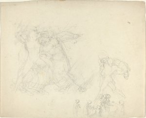 Arkusz studiów, w tym człowiek walczący z centaurem autorstwa John Flaxman