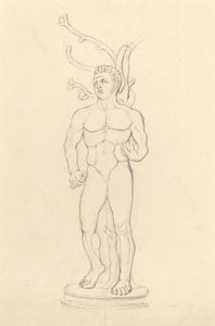 Posąg aktu męskiego przed drzewem autorstwa John Flaxman
