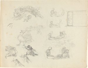 Badania nad pianiem koguta i leżącymi figurami [recto i verso] autorstwa John Flaxman