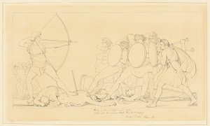 Odyseusz zabijający zalotników autorstwa John Flaxman
