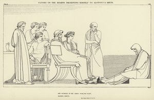 Ulisses na Ognisku przedstawia się Alcinousowi i Arete autorstwa John Flaxman