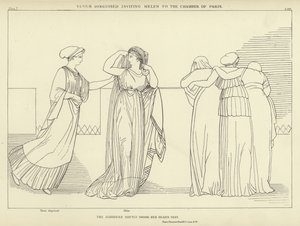 Wenus w przebraniu zapraszająca Helenę do komnaty Paryża autorstwa John Flaxman