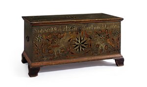 Zdobiona skrzynia na koc wykonana dla Barbary Stauffer, Rapho Township, Lancaster County, Pennsylvania, USA, 1799 autorstwa John Flory