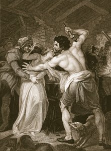 Poborca podatku pogłównego zamordowany przez Wata Tylera, ryt. J. Hall, ilustracja z „Historii Anglii” Davida Hume