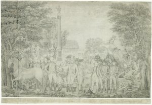 Brytyjczycy oddają broń generałowi Waszyngtonowi po klęsce pod Yorktown w Wirginii, październik 1781, 1810-1815 autorstwa John Francis Renault