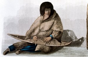 Miedziana Indianka naprawiająca śniegowce, 1823 autorstwa John Franklin