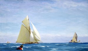 Duża żaglówka i barka na Tamizie, u wybrzeży portu. Olej na płótnie, około 1910 roku, autor: John Fraser (1858-1927).