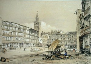 Plaza de San Francisco, Sewilla, ze „Sketches of Spain”, ryty przez Charlesa Josepha Hullmandela (1789-1850), opublikowana w 1836 (kolor lito) autorstwa John Frederick (after) Lewis
