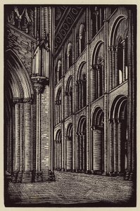Katedra w Ely: Nawa patrząc na zachód (drzeworyt) autorstwa John Frederick Greenwood