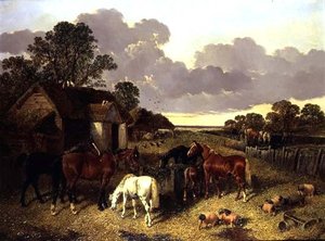Konie, świnie, drób, kaczka i bydło w gospodarstwie autorstwa John Frederick Herring Senior