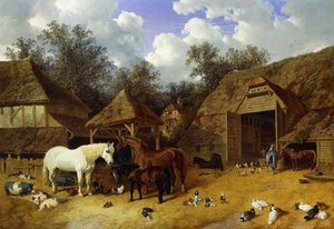 Gospodarstwo artysty w Meopham, Kent, z końmi, kucami szetlandzkimi, świniami, kaczkami, gołębiami i kurczakami, 1857 autorstwa John Frederick Herring Senior