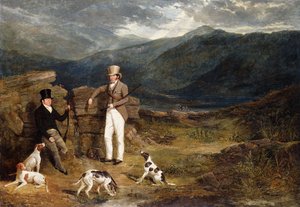Dwóch dżentelmenów ze wskaźnikami na wrzosowisku cietrzewia, 1824 autorstwa John Frederick Herring Senior