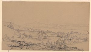 Rysunek przedstawiający jezioro George w stanie Nowy Jork z perspektywy północno-wschodniej, lata 1850-65 autorstwa John Frederick Kensett