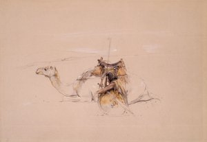 Bisharin Arab przy swoim wielbłądzie (ołówek i akwarela) autorstwa John Frederick Lewis