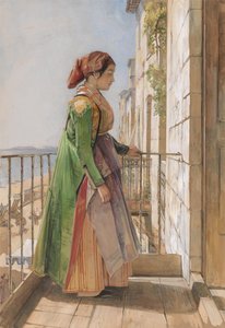 Grecka dziewczyna stojąca na balkonie autorstwa John Frederick Lewis