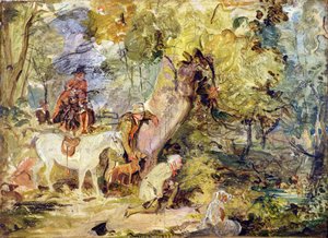 Szkic do „Leśników Stalking Deer” (olej na węglu drzewnym na panelu) autorstwa John Frederick Lewis