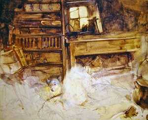 Terier w góralskiej chacie (ołówek & akwarela na papierze) autorstwa John Frederick Lewis