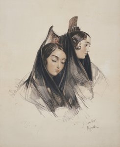 Dziewczyny z Ronda, Andaluzja, tablica 11 ze Szkiców Hiszpanii, rytowana przez Charlesa Josepha Hullmandela (1789-1850) opublikowana w 1836 r. autorstwa John Frederick Lewis