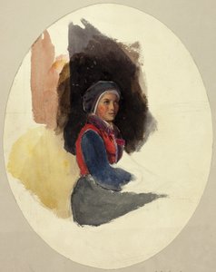 Szkic siedzącej kobiety w stroju chłopskim autorstwa John Frederick Lewis