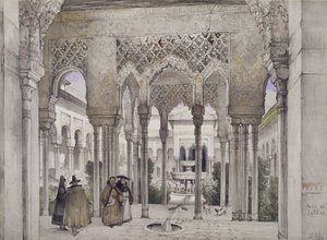 Dwór lwów (Patio de los Leones), ze „Szkiców i rysunków Alhambry”, rytego przez Williama Gauciego (fl.1825-54), 1834 autorstwa John Frederick Lewis