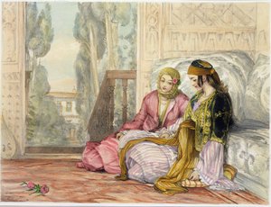Harem, tablica 1 z "Ilustracji Konstantynopola", rycina wykonana przez artystę, 1837 autorstwa John Frederick Lewis