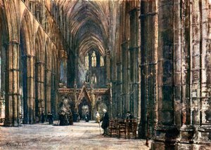 Wnętrze nawy, patrząc na wschód (kolorowa litografia) autorstwa John Fulleylove