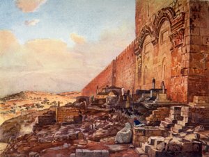 Jerozolima.- Zewnętrzna część Złotej lub Pięknej Bramy, 1902. autorstwa John Fulleylove