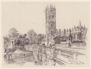 Magdalen College z mostu (litografia) autorstwa John Fulleylove