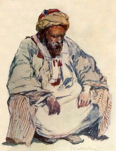 Siedząca postać owczarka syryjskiego w kożuchu, 1902. autorstwa John Fulleylove