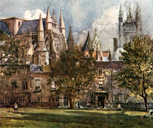 Południowy transept i kapitularz od strony dziekanatu (kolorowa litografia) autorstwa John Fulleylove