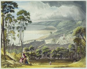Widok Honfleur, z „Widoków na Sekwanę”, ryt. Thomas Sutherland (ur. 1785) wydany przez R. Ackermanna (1764-1834) 1821