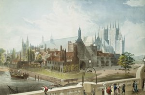 Рудольф Аккерманн (1764-1834) хэвлүүлсэн Даниел Гавеллийн (1785-1826) сийлсэн Вестминстер Холл ба Эбби 1819 (өнгөт акватин)поли