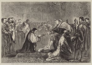 Biskup Latimer wręcza Henrykowi VIII kopię Nowego Testamentu jako prezent noworoczny autorstwa John Gilbert