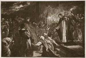 Kardynał Wolsey w opactwie Leicester Abbey, ilustracja z „Kościoła anglikańskiego: historia dla ludu” autorstwa H.D.M. Spence-Jones, wyd. ok. 1910 (zdjęcie w sepii) autorstwa John Gilbert