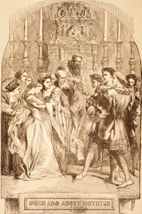 Ilustracja do „Wiele hałasu o nic” z „The Illustrated Library Shakespeare”, wydanej w Londynie w 1890 r. autorstwa John Gilbert