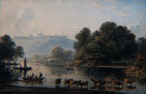 Widok na zamek Windsor od strony Tamizy (akwarela) autorstwa John Glover