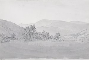 Góra Llantysilio, Walia (pióro, tusz i pranie na papierze) autorstwa John Glover