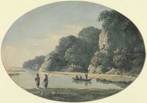 Rzeka z Rybakiem, 1792 (wc nad grafitem na papierze) autorstwa John Glover