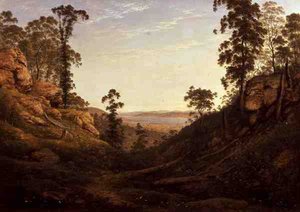 Rzeka Derwent i miasto Hobart, Tasmania (olej na płótnie) autorstwa John Glover